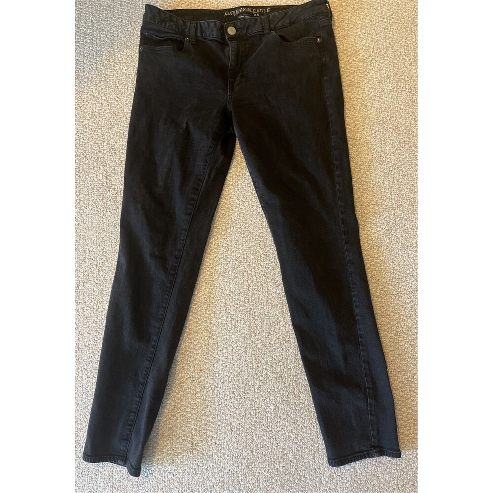 American Eagle Skinny Jeans Women 16 Black Denim Super Stretch 5-Pocket RN 54485